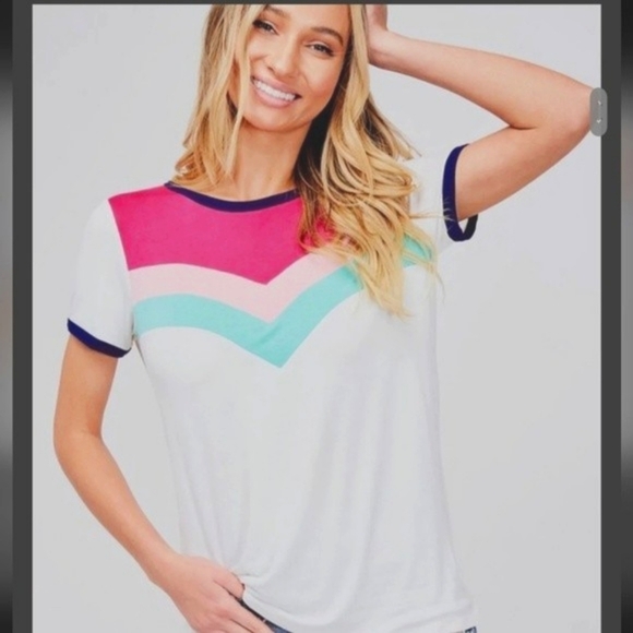 Wildfox Chevron Striped Ringer Tee Size Large - Picture 2 of 7